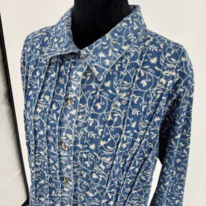 Denim Co Denim Shirt Womens Size XL Blue Floral Pintuck Button Cottagecore Vtg